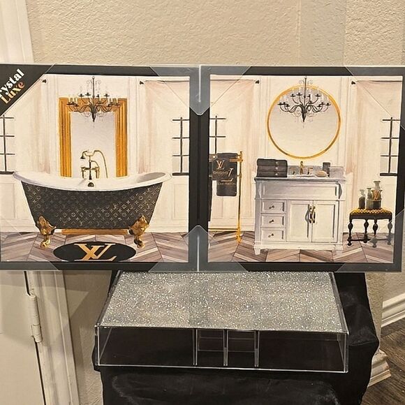 Crystal Luxe Bath Time With Louis Vuitton 2-PC Framed Canvas Wall Decor - Picture 10 of 13